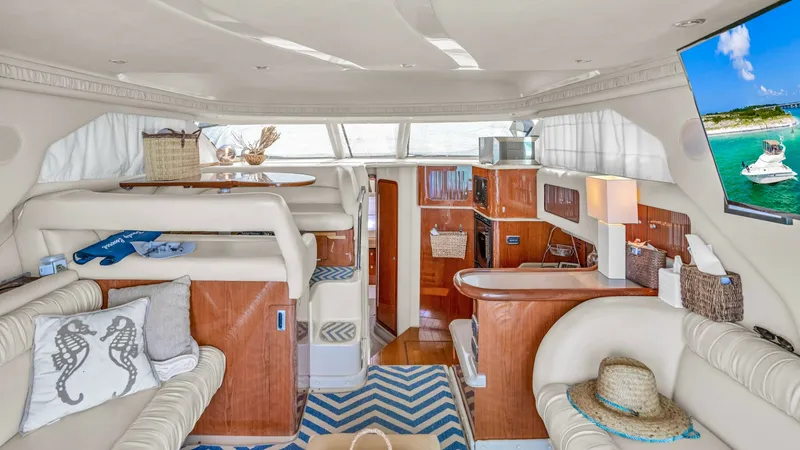 Slide: The Image of 2000 40 Sea Ray 400 Sedan Bridge Barely Covered Salon - 7285485