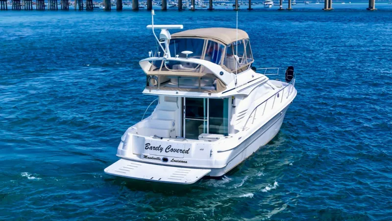 Slide: The Image of 2000 40 Sea Ray 400 Sedan Bridge Barely Cover Stern - 7285500