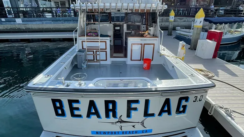 Slide: The Image of Aft Deck with Fishing Setup The aft deck of the 2019 Donelle 36 Flybridge Sportfish showcases a spacious area ideal for fishing and leisure. Equipped with rod holders and ample storage, the deck is designed for practicality and ease of use. The clean layout allows for easy movement, - 7398007