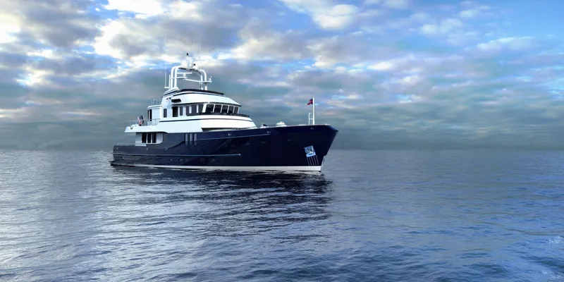 The Image of Luxurious 2027 Seaton Expedition Eighty-Three yacht on calm ocean under cloudy sky. - 0