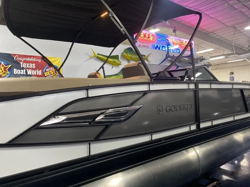 Slide: The Image of Godfrey Pontoons AquaPatio 256 SBW Twin 2024 - 6
