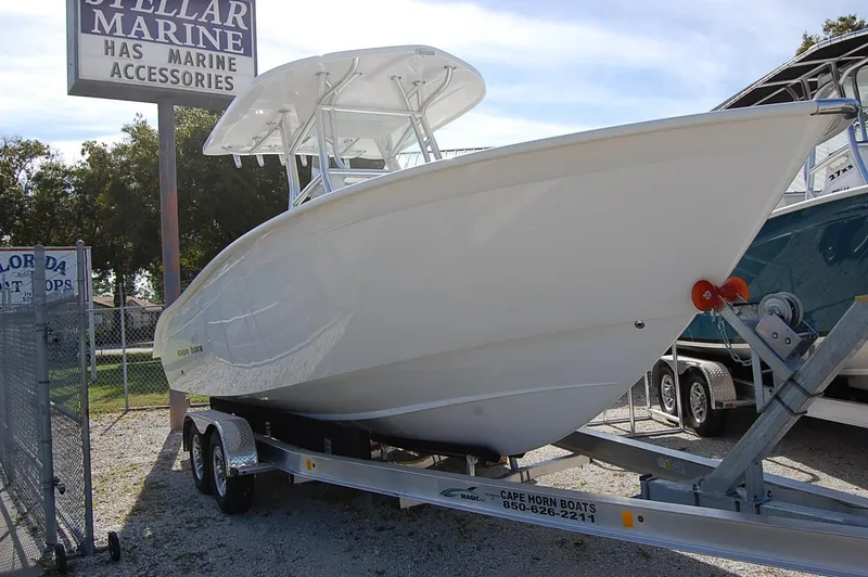 Slide: The Image of 2025 Cape Horn 27 XS boat on trailer at Stellar Marine. - 1