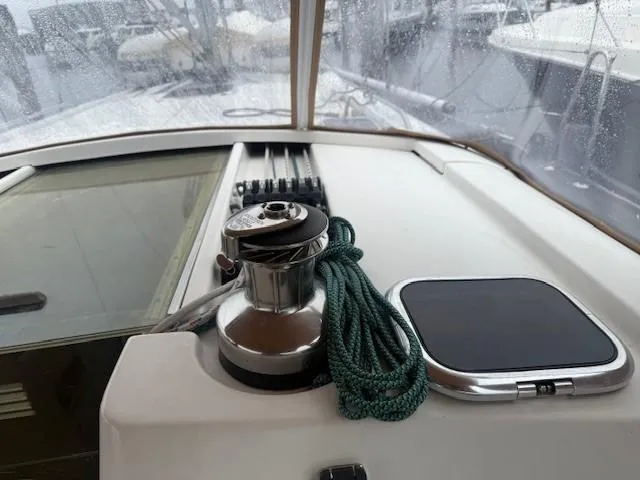 Slide: The Image of Wauquiez Centurion 45s yacht deck with winch and green rope, 2003 model. - 19