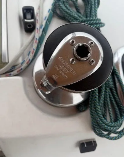 Slide: The Image of Winch on 2003 Wauquiez Centurion 45s sailboat with ropes and Andersen branding. - 21