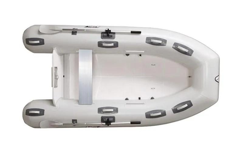 The Image of 2024 Achilles HB-300FX inflatable boat, top view, white with grey accents. - 1