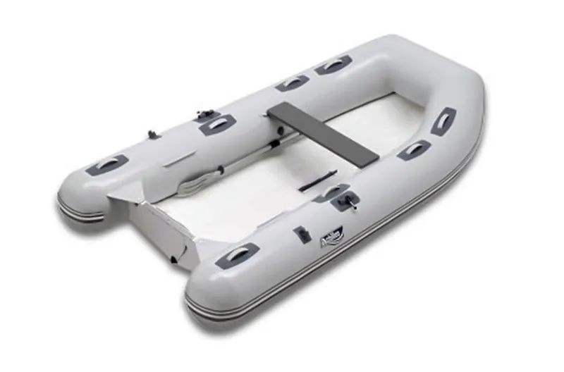 The Image of 2024 Achilles HB-315LX inflatable boat, white, with oars and bench seat. - 1