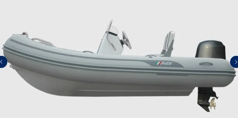 Slide: The Image of 2024 AB Inflatables Oceanus 12 VST boat, side view, grey color. - 11