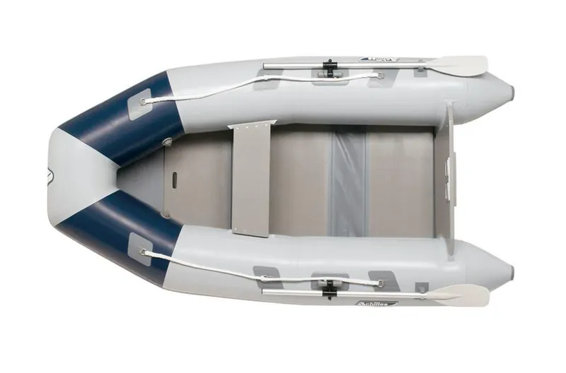 The Image of 2024 Achilles LS4-RU inflatable boat with oars, top view. - 1