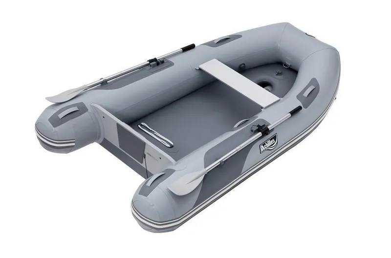 The Image of 2024 Achilles LSI-230E inflatable boat, gray, with oars and seating. - 1