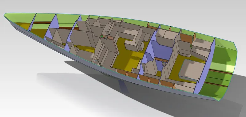 Slide: The Image of 3D model of 2024 Lyman Morse Farr Racer-Cruiser hull #2 interior structure. - 11
