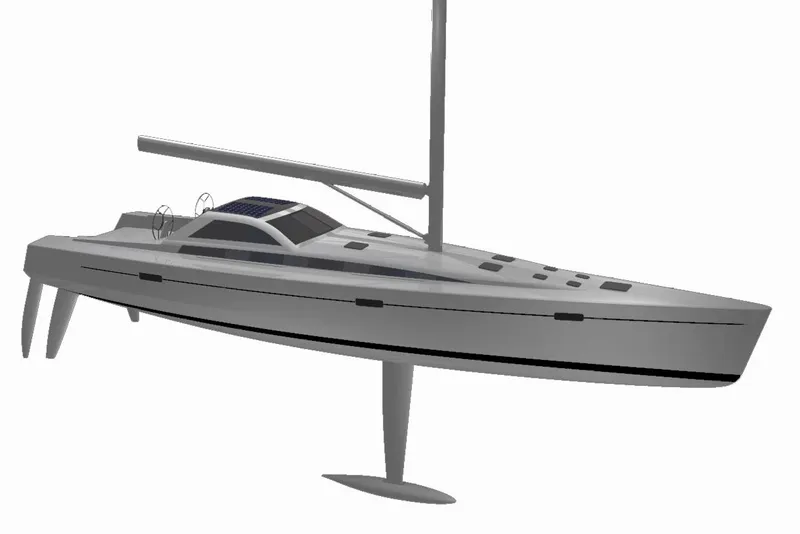 Slide: The Image of 2024 Lyman Morse Farr Racer-Cruiser hull #2, sleek modern sailboat design. - 2