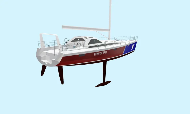 Slide: The Image of 2024 Lyman Morse Farr Racer-Cruiser hull #2, Kiwi Spirit, side view. - 9