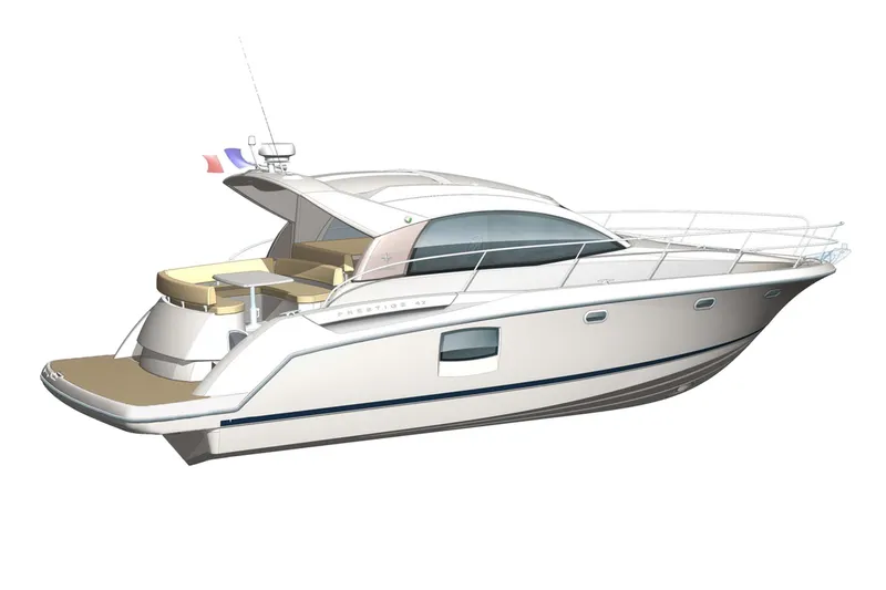 Slide: The Image of 2012 Prestige 440S yacht, sleek design, side view, modern luxury vessel. - 45