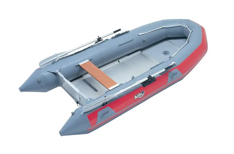 The Image of 2024 Achilles SGX-132 inflatable boat with red and gray design. - 1