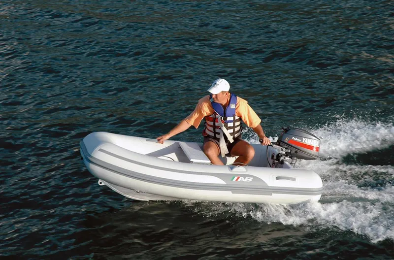 Slide: The Image of 2024 AB Inflatables Lammina 8 AL inflatable boat on water. - 4