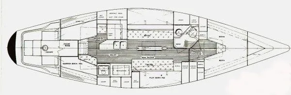 Slide: The Image of Floor plan of a 1980 Hinckley 43 sailboat, showcasing interior layout and design. - 22