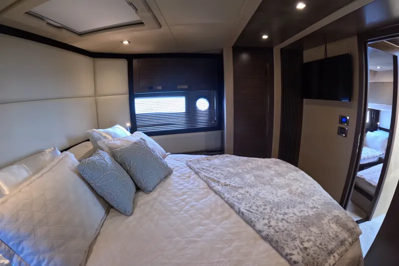 Slide: The Image of Luxurious bedroom interior of 2016 Azimut 55S yacht with elegant bedding and modern design. - 123
