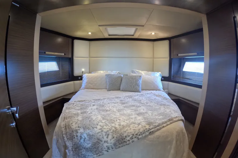 Slide: The Image of Luxurious bedroom interior of 2016 Azimut 55S yacht with elegant bedding and modern design. - 119