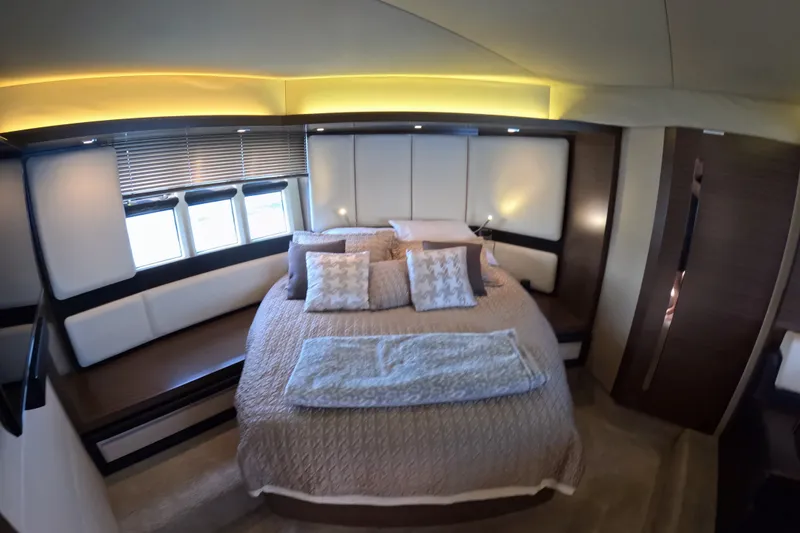 Slide: The Image of Luxurious bedroom interior of 2016 Azimut 55S yacht with modern design and cozy bedding. - 82