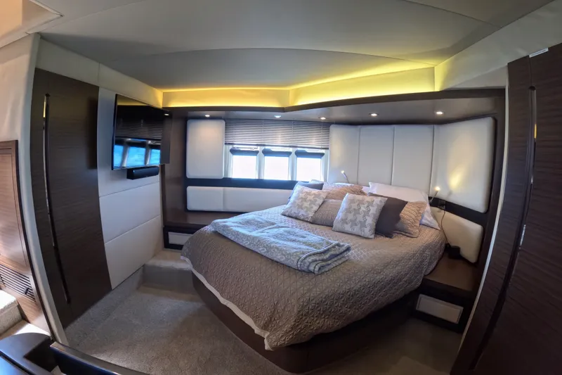 Slide: The Image of Luxurious bedroom interior of 2016 Azimut 55S yacht with modern design and cozy bedding. - 83