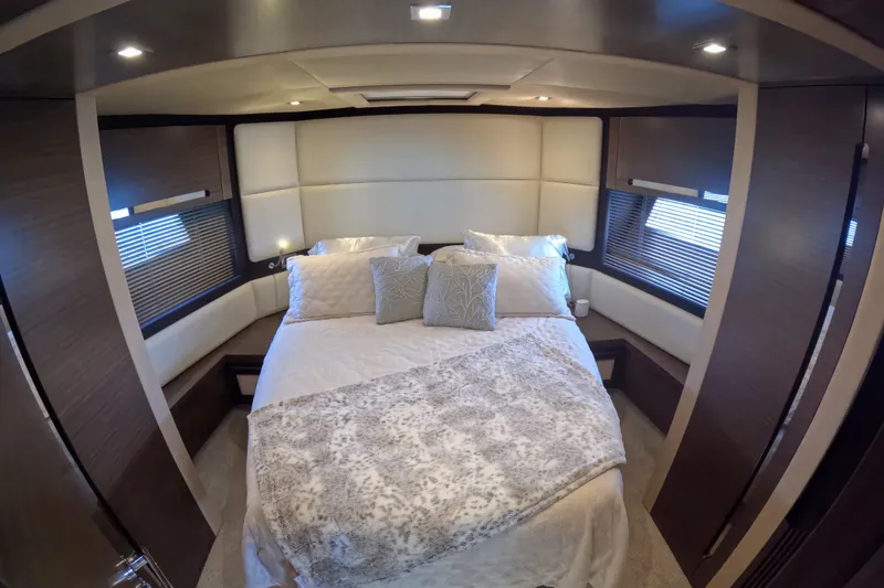 Slide: The Image of Luxurious bedroom interior of 2016 Azimut 55S yacht with elegant bedding and modern design. - 117