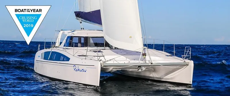 Slide: The Image of 2024 Seawind 1260 Owners Version catamaran sailing on open water, awarded Boat of the Year 2019. - 6