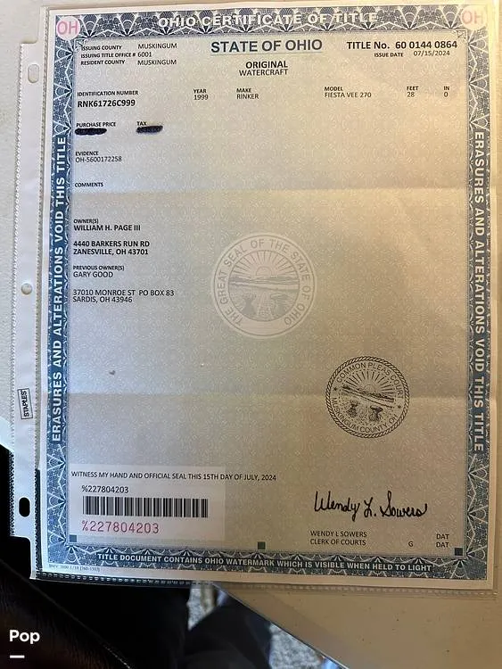 Slide: The Image of Rinker Fiesta Vee 270 1999 - 16288360