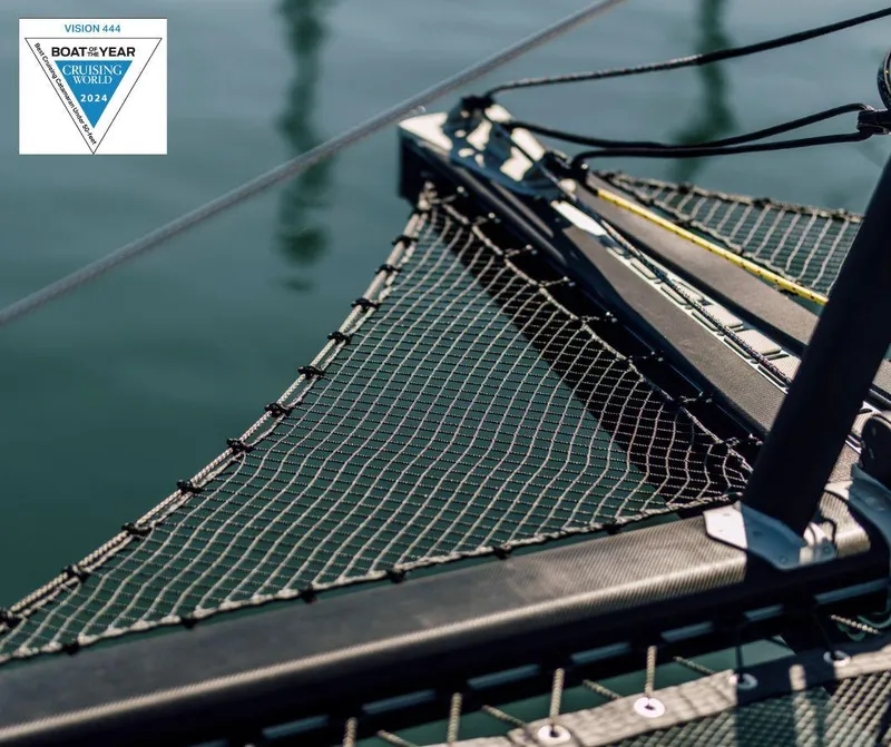 Slide: The Image of Vision 444 boat netting detail, awarded Boat of the Year 2025 by Cruising World. - 23