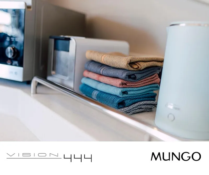 Slide: The Image of Vision 444 kitchen appliances with neatly folded Mungo towels, 2025 model. - 53