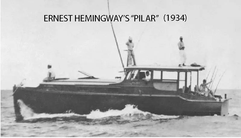 Slide: The Image of 1934 Classic Cruiser Hemingway's Pilar Replica on the ocean. - 2