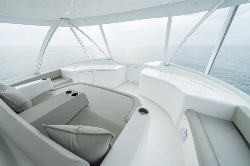 Slide: The Image of Luxurious interior of the 2024 Viking 82 Convertible yacht with ocean view. - 10