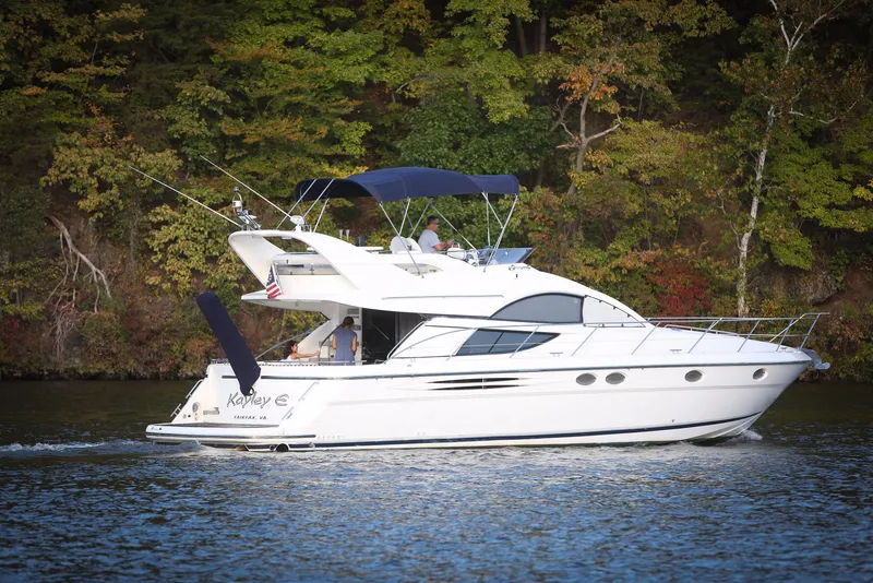 The Image of 2006 Fairline Phantom yacht cruising on a lake with forested background. - 4