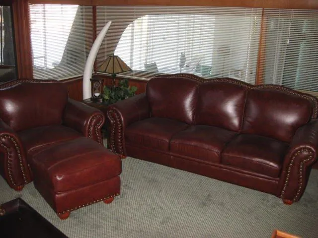 Slide: The Image of Luxurious leather seating in 1984 Chris-Craft Constellation yacht interior. - 34