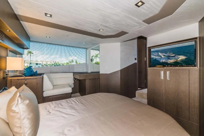 Slide: The Image of Luxurious bedroom interior of 2023 Galeon 500 Fly yacht with modern amenities. - 42
