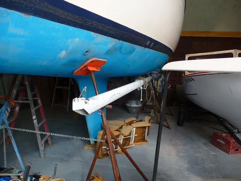 Slide: The Image of 1985 S2 9.1 sailboat in dry dock for maintenance. - 26