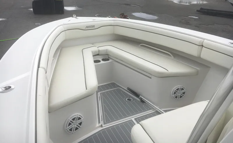 Slide: The Image of 2012 Jupiter 26 Forward Seating boat seat, white upholstery, sleek design. - 5
