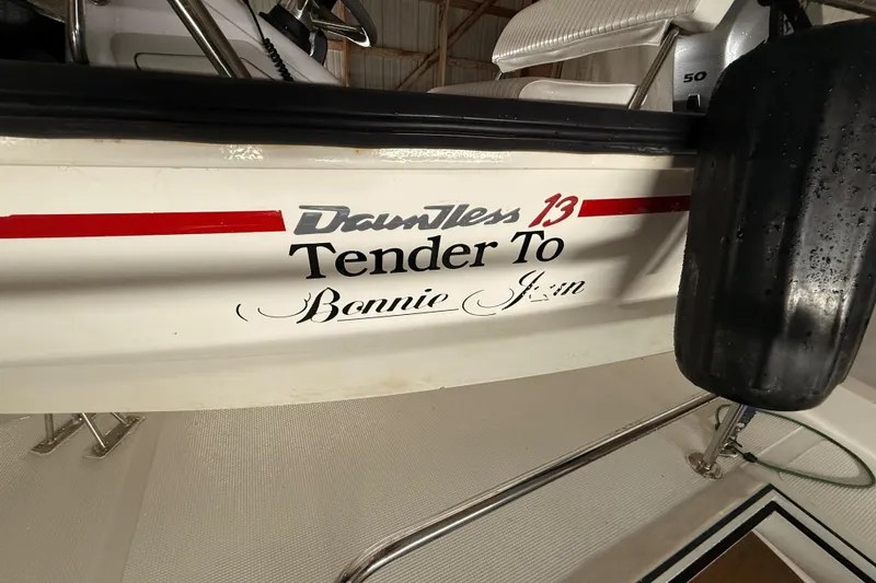 Slide: The Image of 1998 Ocean Alexander Pilothouse Model 584 anchor detail in a boat shed. - 68