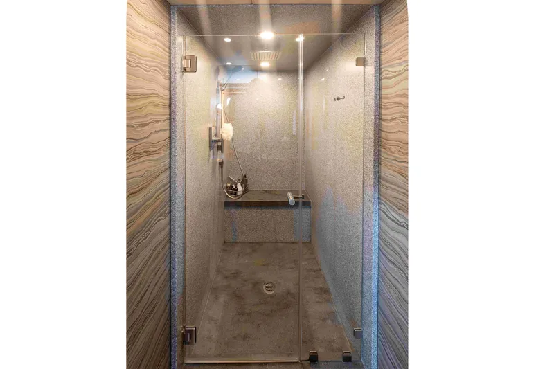 Slide: The Image of Luxurious shower interior on a 1972 DITTMAR & DONALDSON Motoryacht, featuring modern fixtures and elegant design. - 10