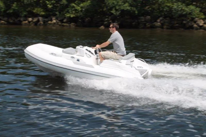 Slide: The Image of 2018 Ribjet 10 Jet Yacht Tender speeding on water. - 18