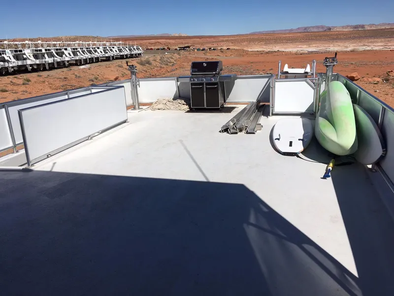 Slide: The Image of Rooftop deck with grill and kayak on Bravada Imagination Trip #15, 2014, in desert landscape. - 31