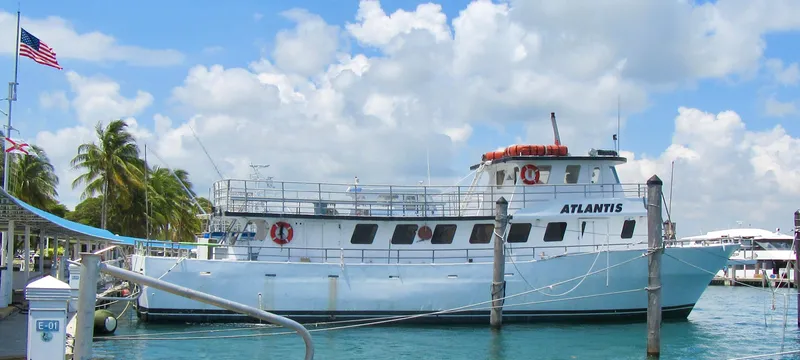 Slide: The Image of Commercial drift fishing boat docked under a cloudy sky, 1986 model. - 2