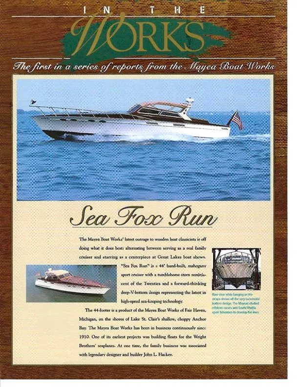 Slide: The Image of 1990 Mays Craft 44 boat on water, featured in 'Sea Fox Run' article. - 3