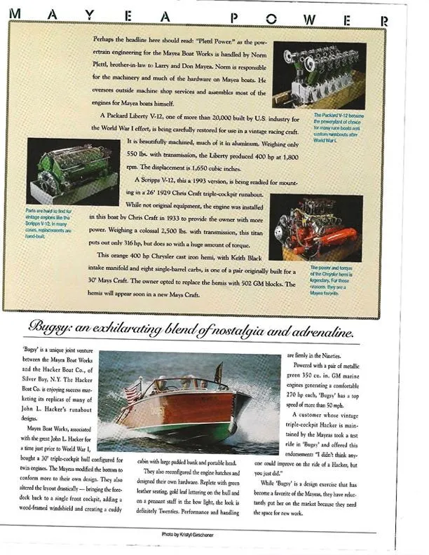 Slide: The Image of ```json
{
"alt_text": "Mays Craft 44 boat from 1990, featuring nostalgic design and powerful engine details."
}
``` - 5