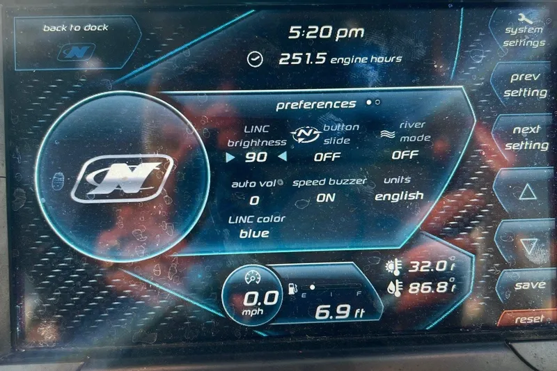 Slide: The Image of The display shows settings for a 2015 Nautique Super Air Nautique G25. - 6