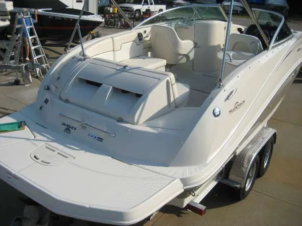 Slide: The Image of 2008 Sea Ray 260 Sundeck on trailer, rear view. - 5