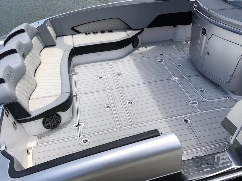 Slide: The Image of 2025 MTI V Marine Technology Inc V 57 boat interior with spacious seating and modern design. - 21