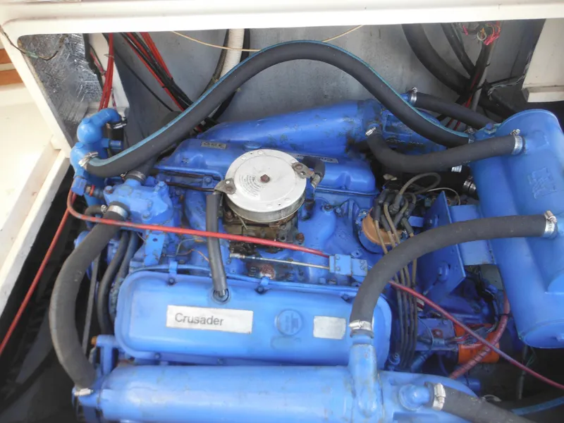 Slide: The Image of 1985 Blackfin 29 Combi engine compartment with Crusader engine. - 40
