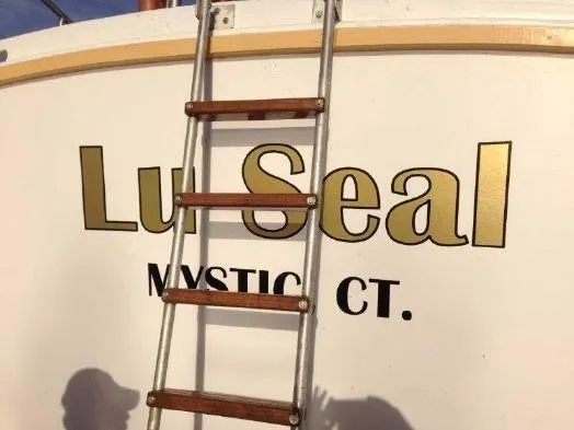 Slide: The Image of Diesel Duck 40 boat 'Lu Seal' with ladder, Mystic CT, 2013 model. - 30