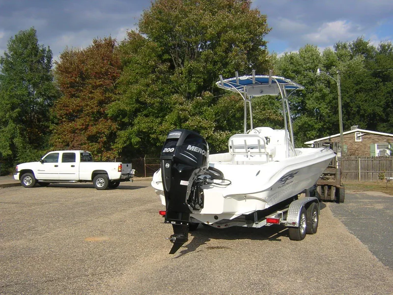 Slide: The Image of 2017 Glasstream 240 boat on trailer with outboard motor. - 3