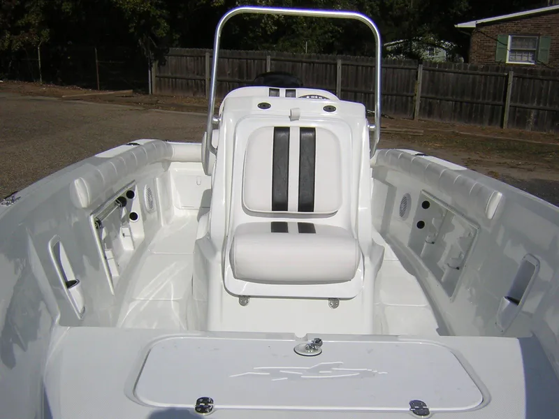 Slide: The Image of Interior view of 2017 Glasstream 180 CC boat, white seating and helm console. - 10